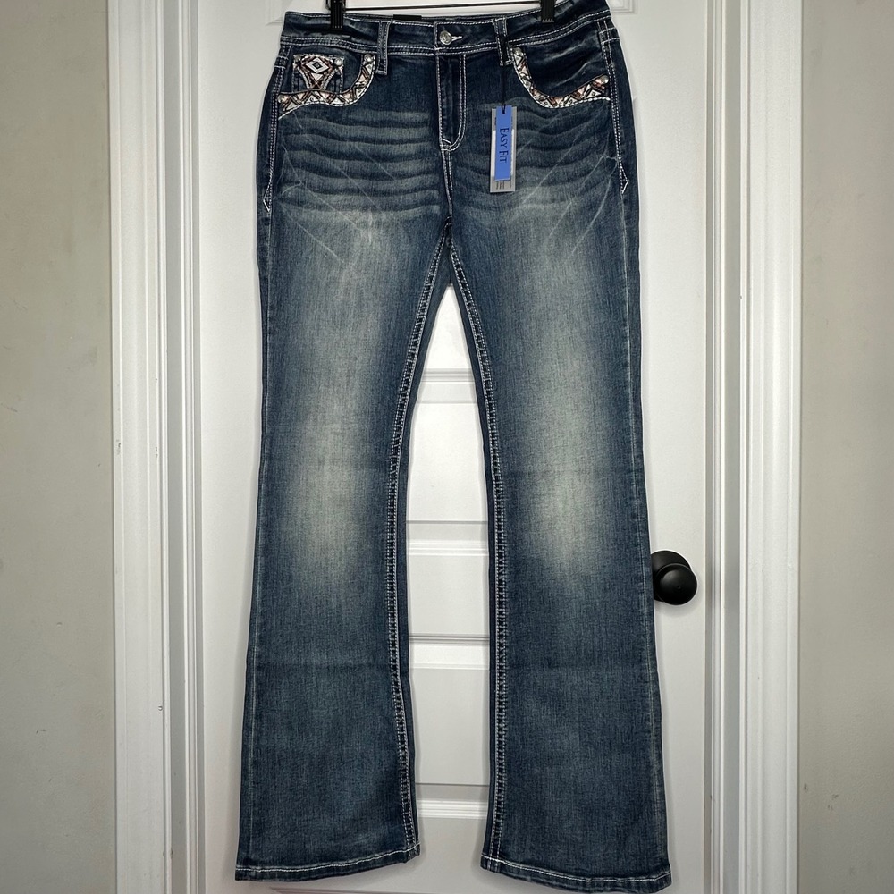Grace in LA Women's Bootcut Jeans 31 NWT Cow Skull Embellished Easy Fit‎ Y2K